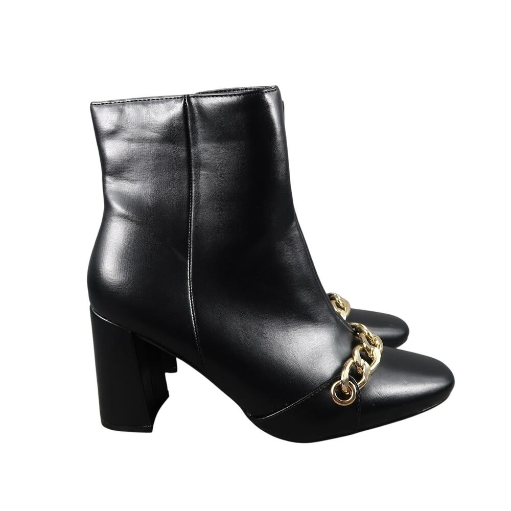 Brash Shoes Womens 9 Ankle Boots Block Heel Black Booties Chain Square Toe Zip
